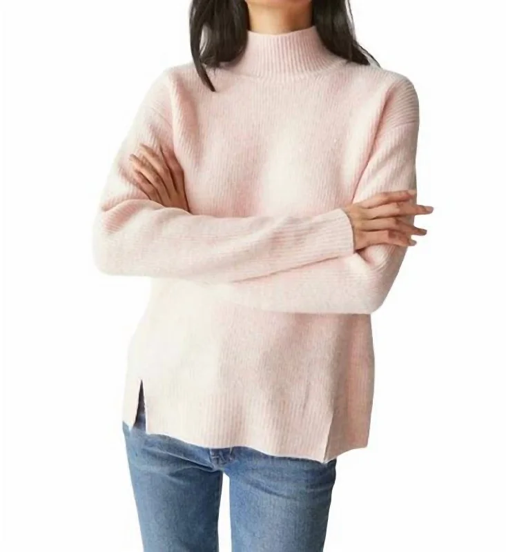 Zion Mock Neck Pullover In Pink Soft Wool Sweater