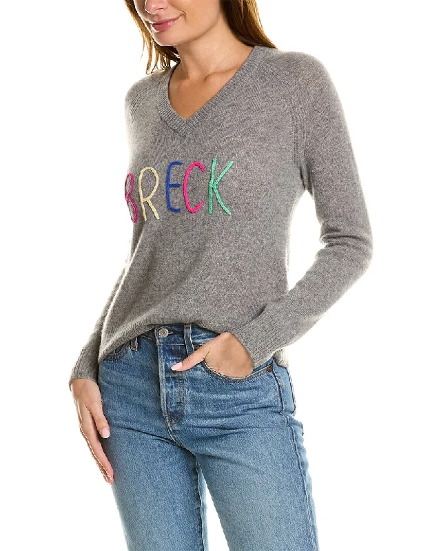 Hannah Rose Breck Embroidery V-Neck Cashmere Pullover Shawl Collar Sweater