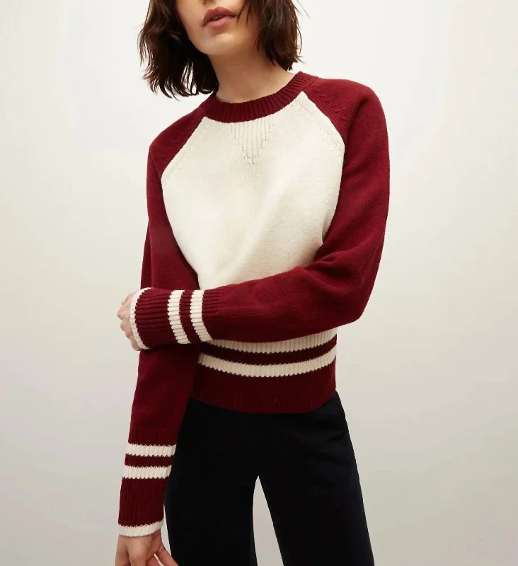 Ralie Pullover In Ivory/maroon Textured Knit Design