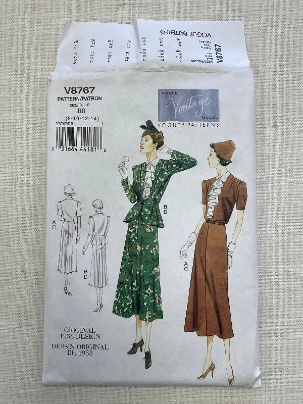 SALE 1938 Reproduction Vogue 8767 Pattern - Dress, Jacket and Belt FACTORY FOLDED Wool Fabric Cashmere Fabric Tweed Fabric