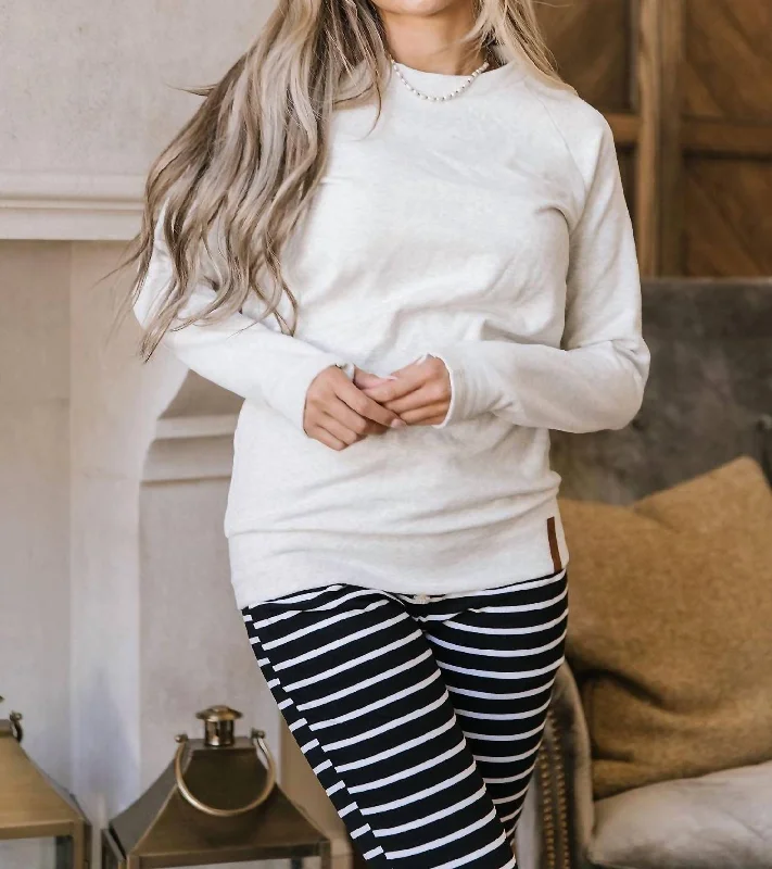 Side Zip Pullover In Oatmeal Seamless Knit Pullover