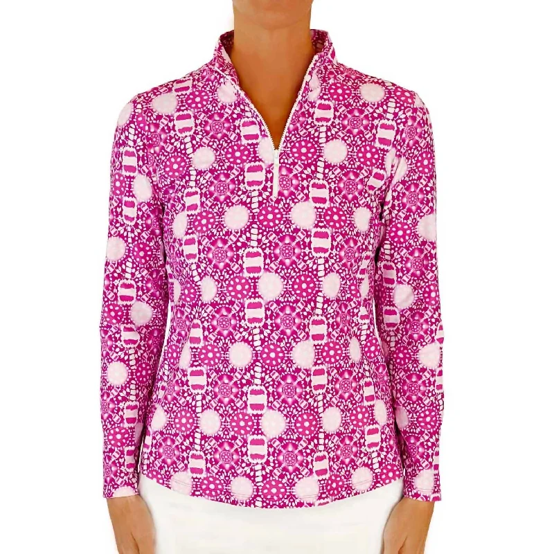 Anna Maria Pullover In Peace Love Pickleball Fuchsia One Shoulder Top