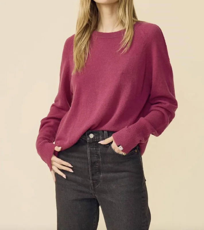 Sloane Cashmere Pullover In Mulberry Button Front Sweater