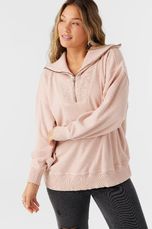 Oneill KARMA FRENCH TERRY HALF ZIP PULLOVER - ROSE DUST Seamless Knit Pullover