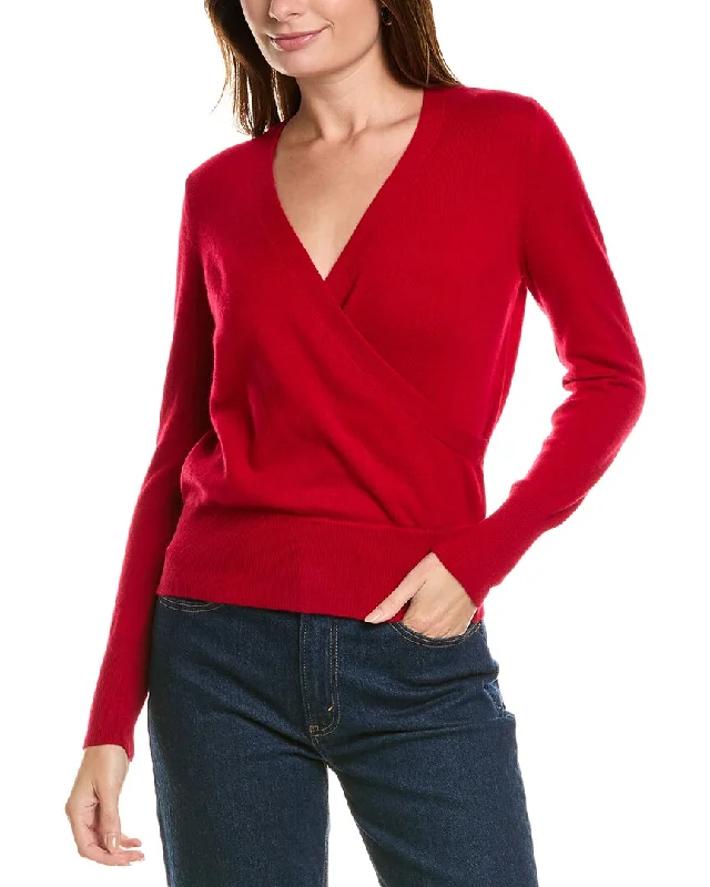 Forte Cashmere Rib Surplice Cashmere Pullover Button Front Sweater