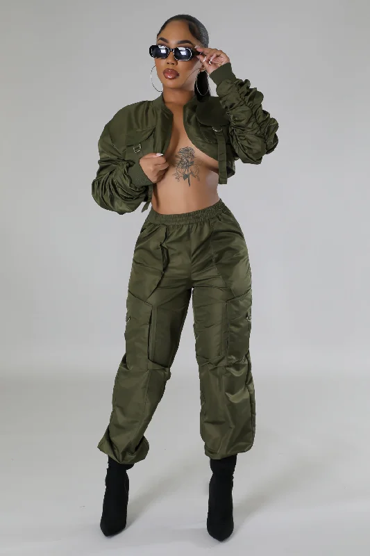 HDC30902P - TRACK BOLERO JACKET & CARGO JOGGER SET Snapped Jacket Toggled Jacket Drawstring Jacket