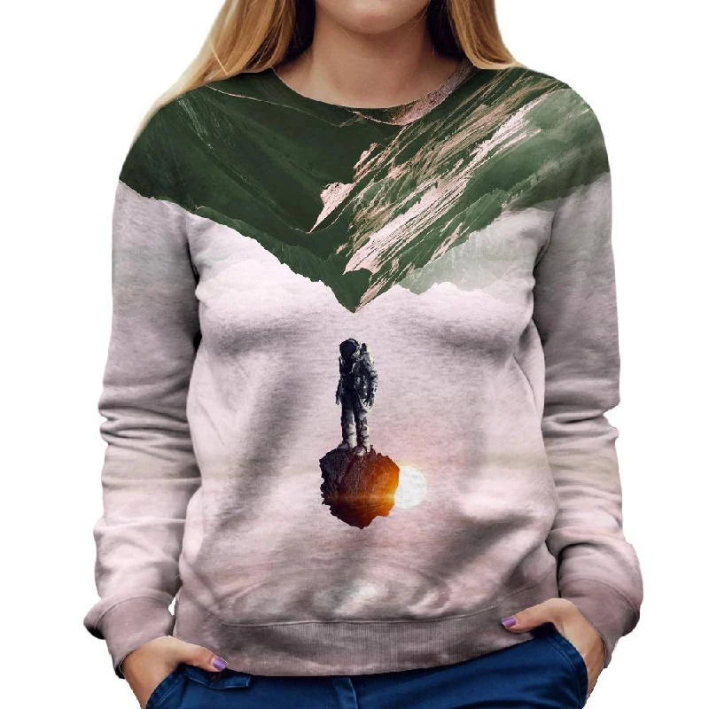 Surreal Astronaut Womens Sweatshirt Hoodie with Slit Hem Functional Movement