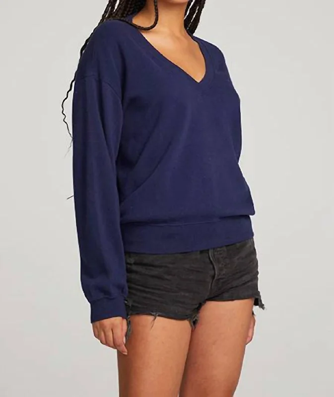 Poppy Pullover In Blue Short Puff Sleeve