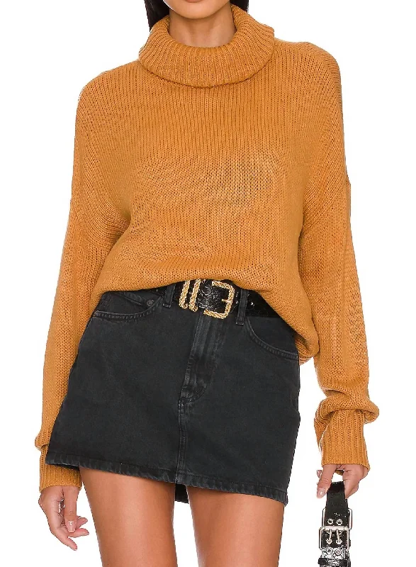 Easy Turtleneck Pullover in Caramel Open Front Cardigan