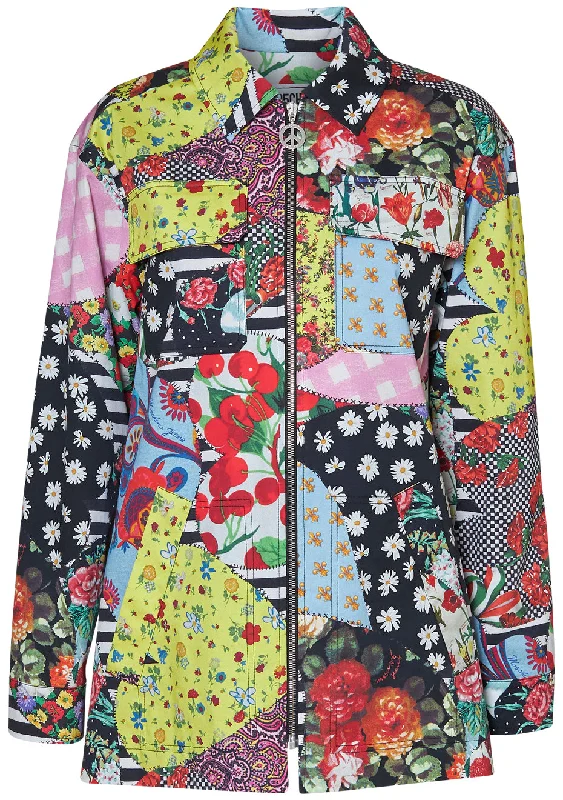 Jacket Fantasy Print Boat Neck Shawl Collar Notched Collar