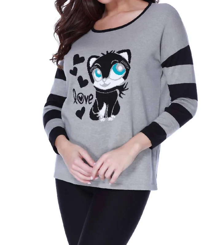 Kitty Love Pullover In Gray Multi Angora Wool Cozy