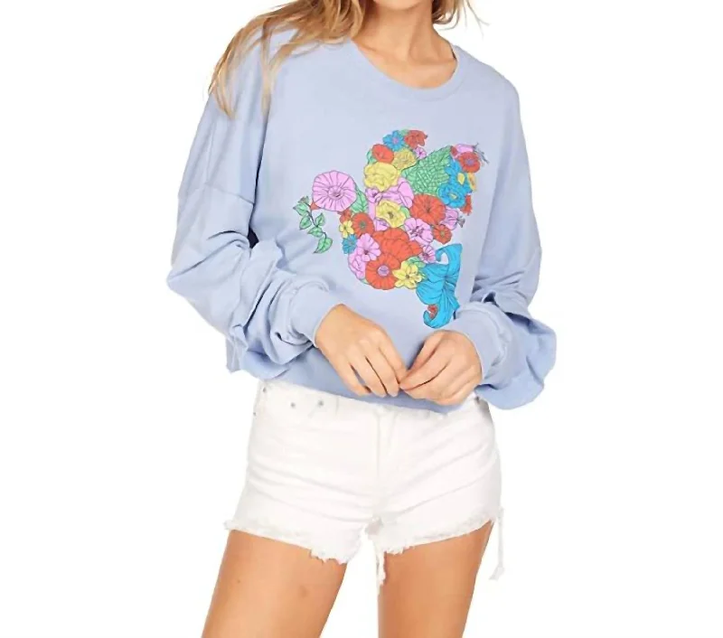 Chevelle Crop Pullover Floral Dove In Soft Sky Blue Surplice Neck Pullover