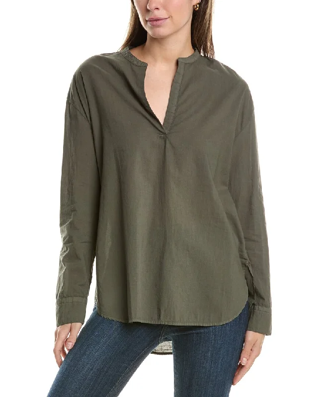 James Perse Lightweight Pullover Shirt Gathered Sleeve Pullover