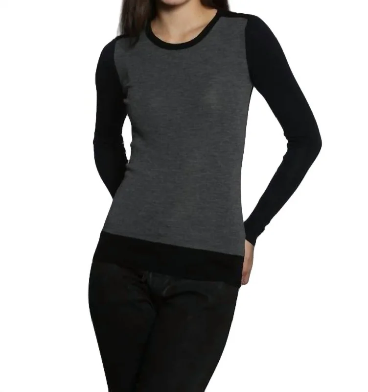 Skinny Rib Crew Pullover In Grey/navy Flare Sleeve Stylish