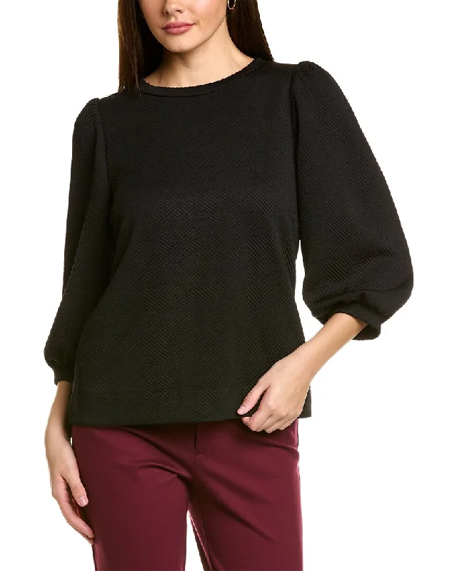 Anne Klein Mixed Media Pullover Sabrina Neck Pullover