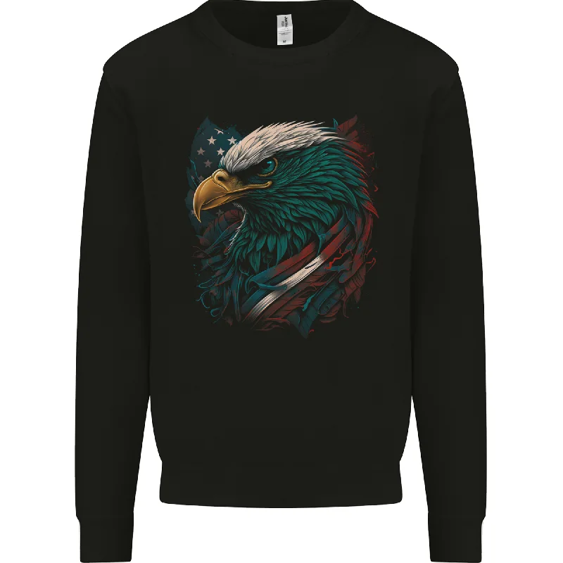 Artistic American Bald Eagle in Stars & Stripes Mens Sweatshirt Jumper Hoodie with Slit Hem Functional Movement