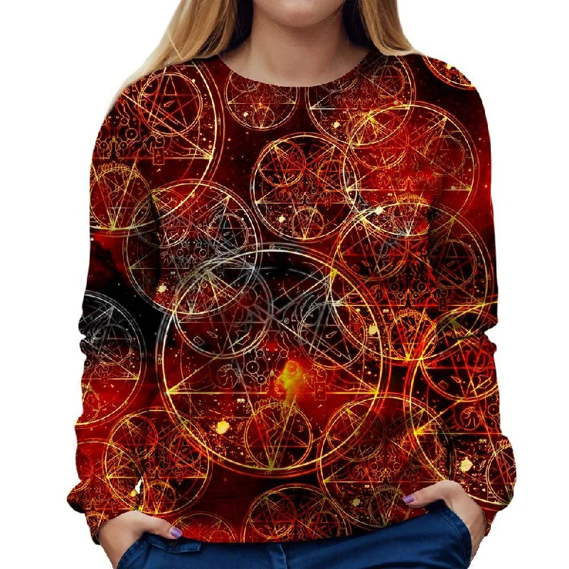 Conjuring Symbols Womens Sweatshirt Hoodie with Snap Buttons Easy Quick