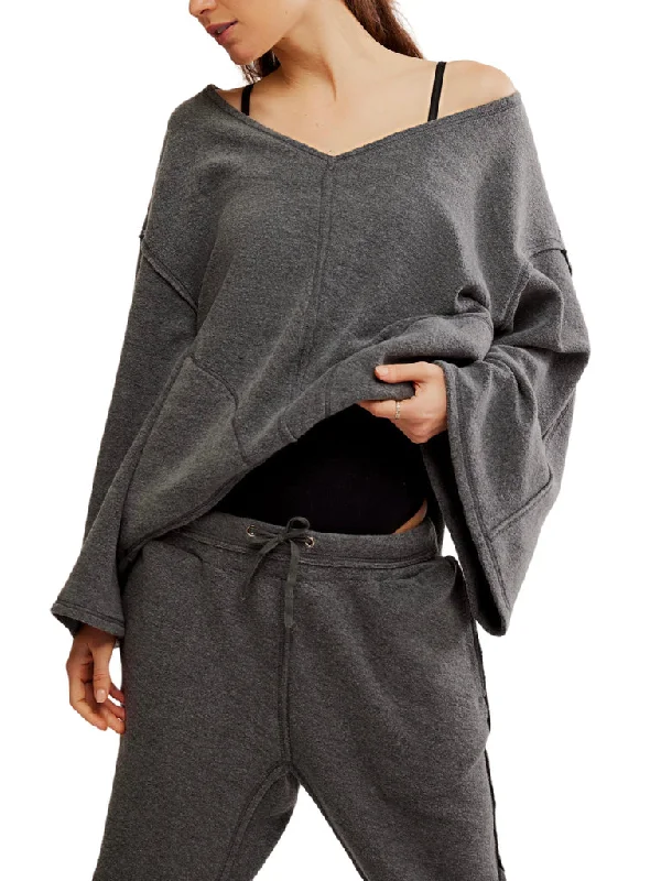 Free People DAY OFF PULLOVER - WASHED BLACK Angora Wool Cozy