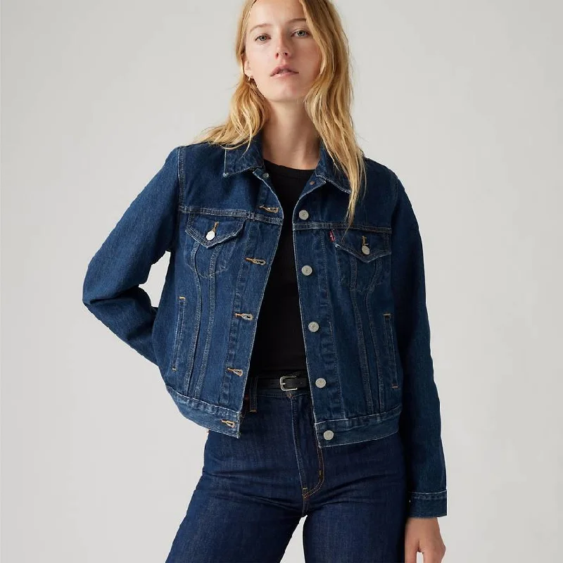 LEVI'S ORIGINAL TRUCKER JACKET DEEP BLUE LADIES Welt Pockets Slit Pockets Flap Pockets