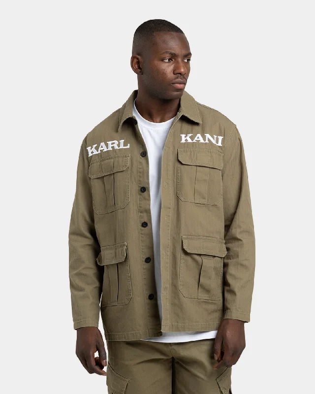 Karl Kani Retro Utility Shirt Jacket Dark Green Trench Coat Raincoat Waterproof Jacket