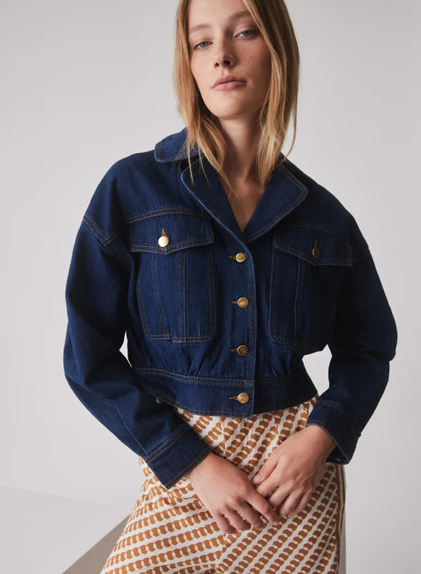 PODIUM DENIM JACKET - INDIGO Satin Jacket Silk Jacket Chiffon Jacket