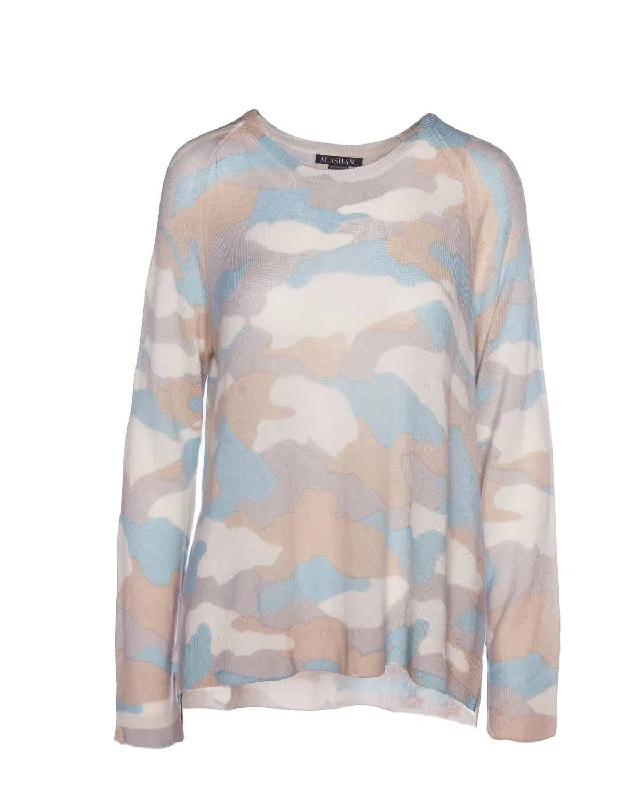 Cashmere Dreamweaver Camo Pullover In Heavenly Combo Ruffle Sleeve Feminine