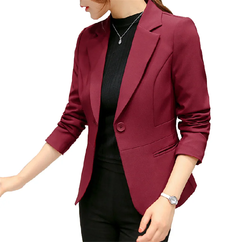 Wjczt Women's Blazer 2022 Red Long Sleeve Blazers Pockets Jackets Coat Slim Office Lady Jacket Female Tops Suit Blazer Femme Jackets Elasticated Jacket Padded Jacket Insulated Jacket