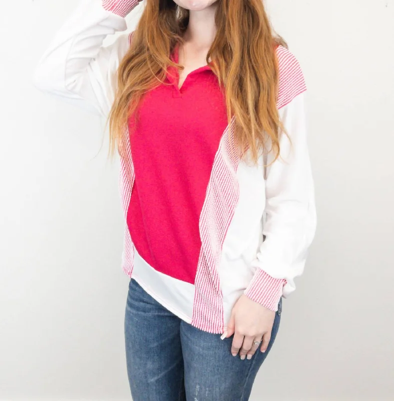 Ribbed Pullover Top In Pink Textured Knit Design