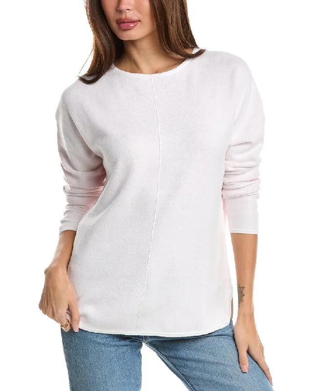 Forte Cashmere Double Reversible Colorblocked Cashmere-Blend Pullover Ruffled Neck Pullover