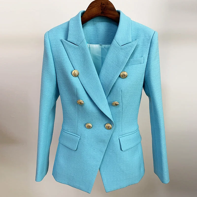 Wjczt HIGH STREET Newest 2022 Runway Designer Blazer Women's Classic Lion Buttons Double Breasted Slim Fitting Textured Blazer Jacket Tailored Jacket Straight Jacket A-Line Jacket