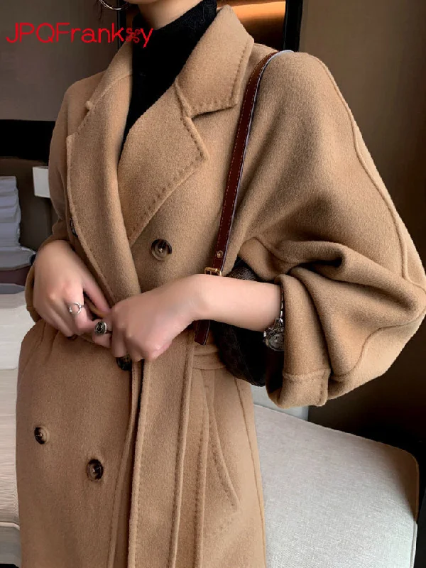 Wjczt Cotton Padded Autumn Winter New Classic Camel Wool Coat Loose Fashion Joker Temperament Woolen Coat Coats and Jackets Women Fitted Jacket Loose Jacket Oversized Jacket