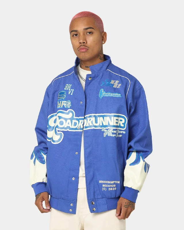 Brockhampton Flame Racing Jacket Royal Blue Oversized Jacket Tailored Jacket Straight Jacket