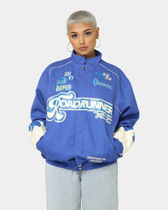 Brockhampton Flame Racing Jacket Royal Blue Welt Pockets Slit Pockets Flap Pockets