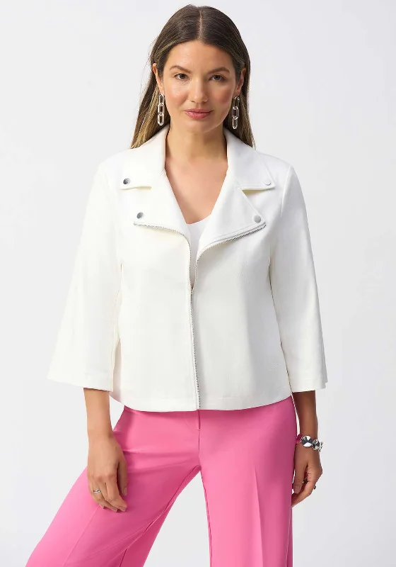 Joseph Ribkoff Faux Suede Biker Jacket, White Embroidered Jacket Appliqued Jacket Beaded Jacket