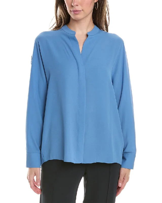 Vince Split Neck Pullover Shirred Sleeve Feminine