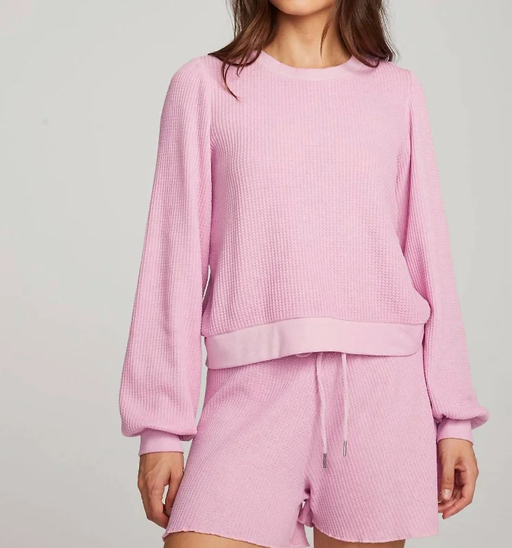 Owlsey Pullover In Pink Blouson Sleeve Pullover