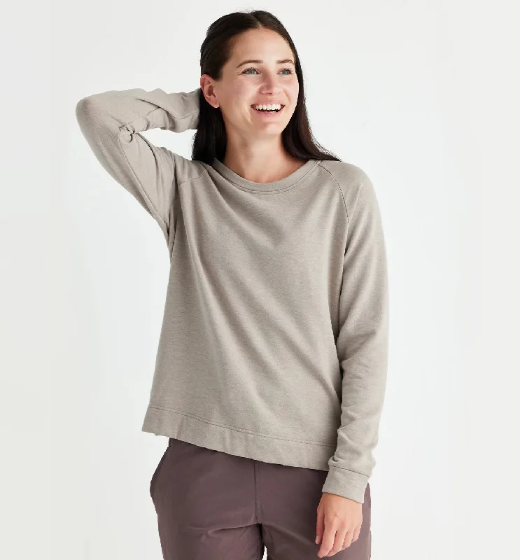 FREE FLY Women's Bamboo Lightweight Fleece Crewneck Pullover - HEATHER STONE Chenille Soft Sweater