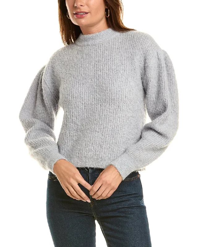 525 America Boucle Puff Sleeve Pullover Open Front Cardigan