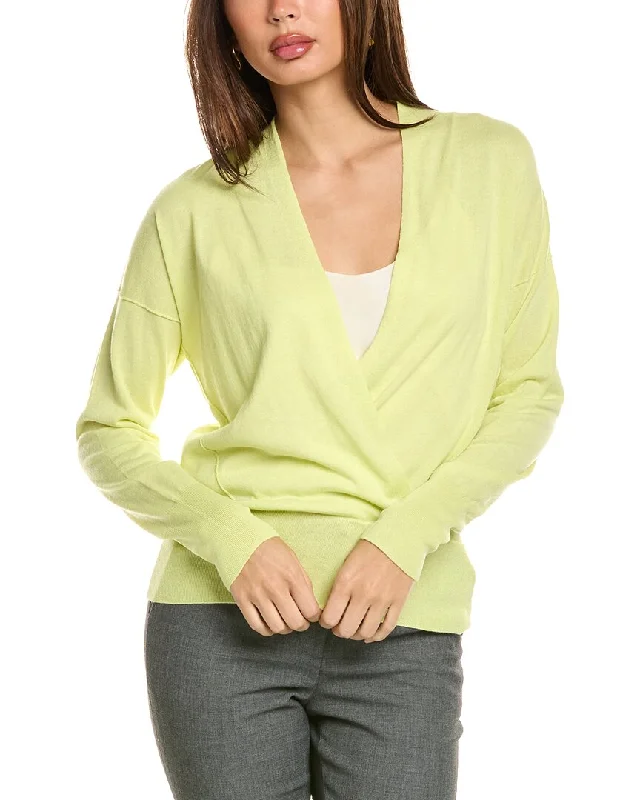 Forte Cashmere Surplice Cashmere-Blend Pullover Elbow Length Sleeve