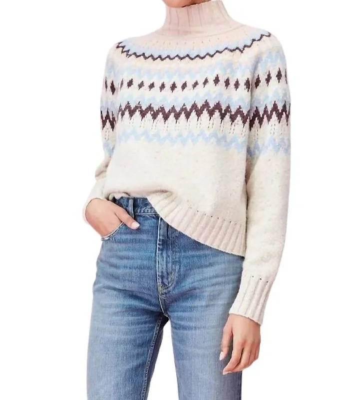 Cozy Wool Fairisle High Neck Pullover In Beige High Neck Pullover