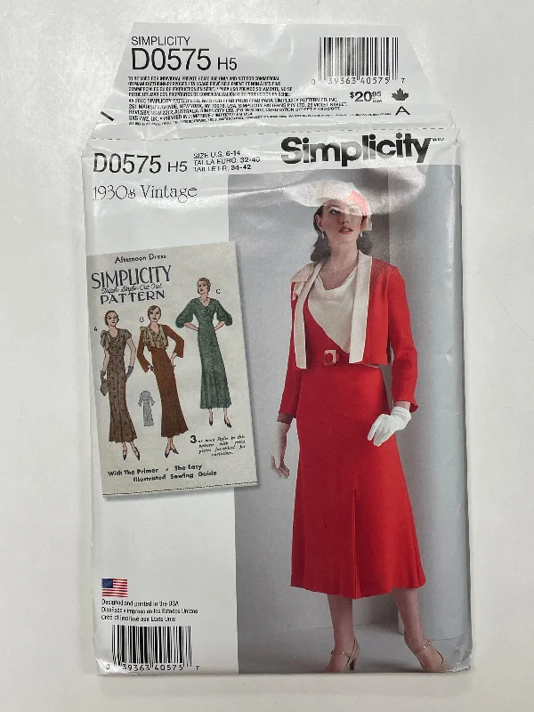 SALE 1930's Simplicity 0575 Sewing Pattern - Dress and Jacket FACTORY FOLDED Notch Collar Peter Pan Collar Cowl Neck