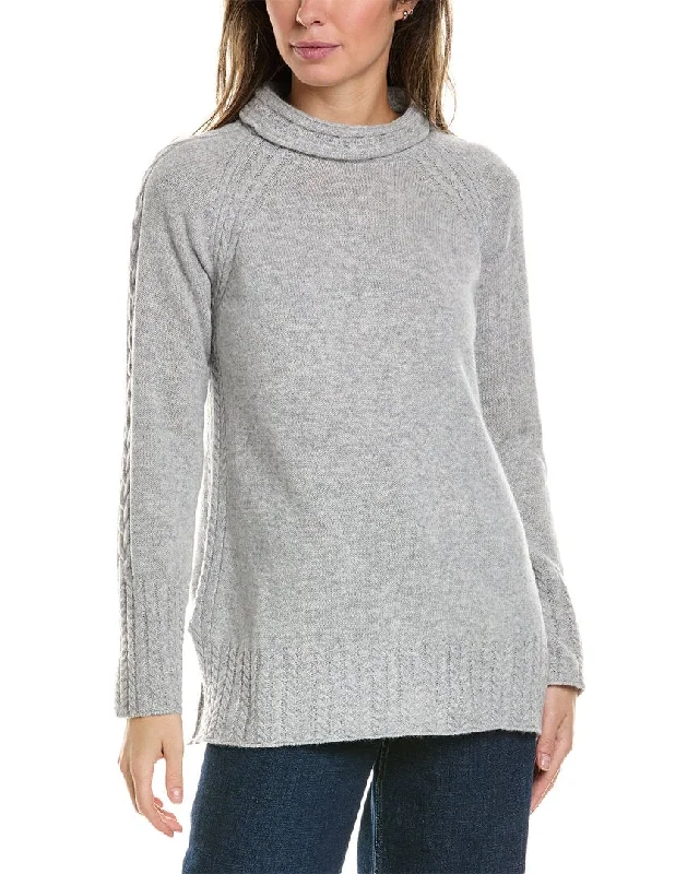 Alashan Cashmere Turtleneck Cable Detail Wool Pullover One Shoulder Top