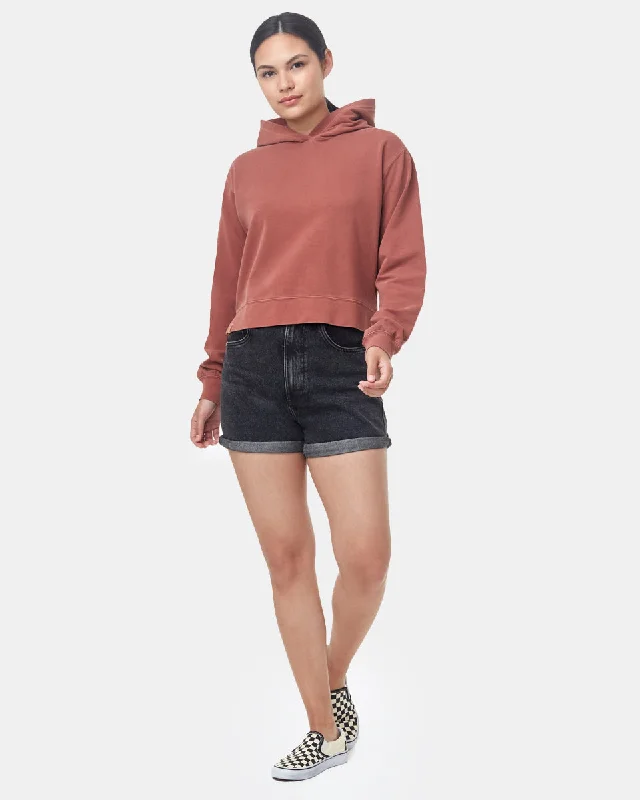 French Terry Cropped Hoodie Hoodie with Hem Detail Decorative Unique