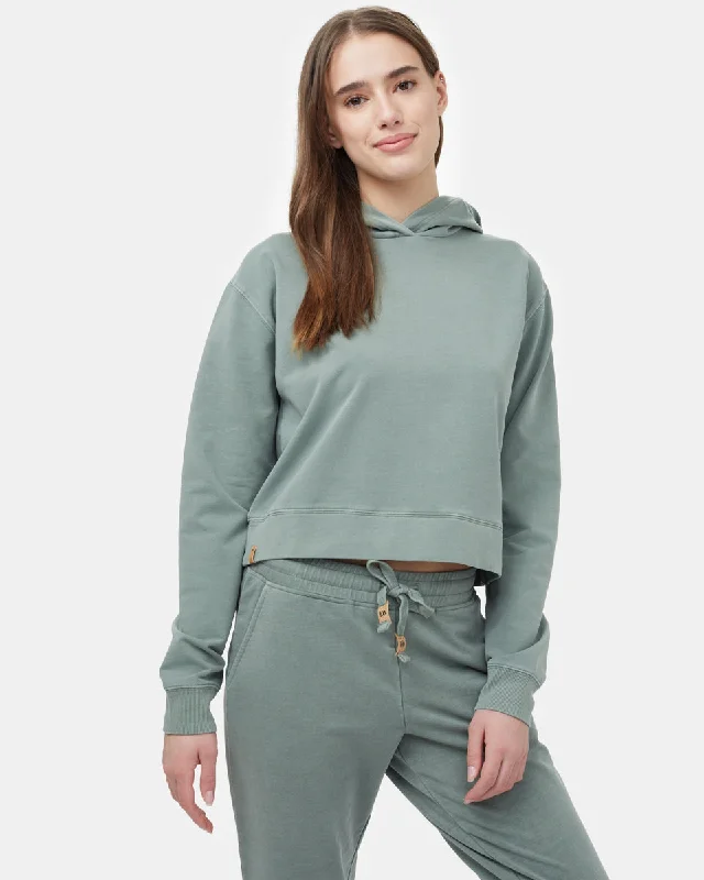 French Terry Cropped Hoodie Hoodie with Snap Buttons Easy Quick