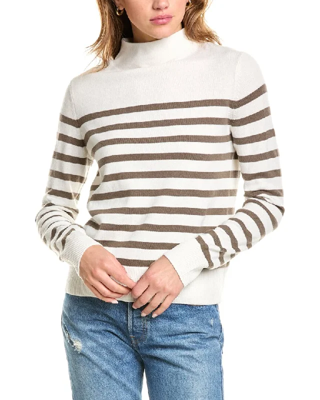 Vince Brenton Stripe Turtleneck Wool & Cashmere-Blend Pullover Fitted Ribbed Sweater