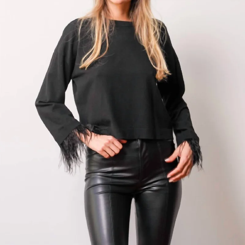 Sunny Marabou Pullover In Blush in Black Long Sleeve Pullover