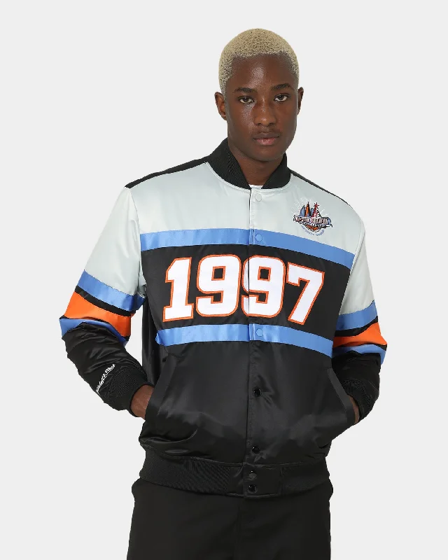 Mitchell & Ness All Star Game Heavy Satin Jacket Black Front Pockets Side Pockets Patch Pockets