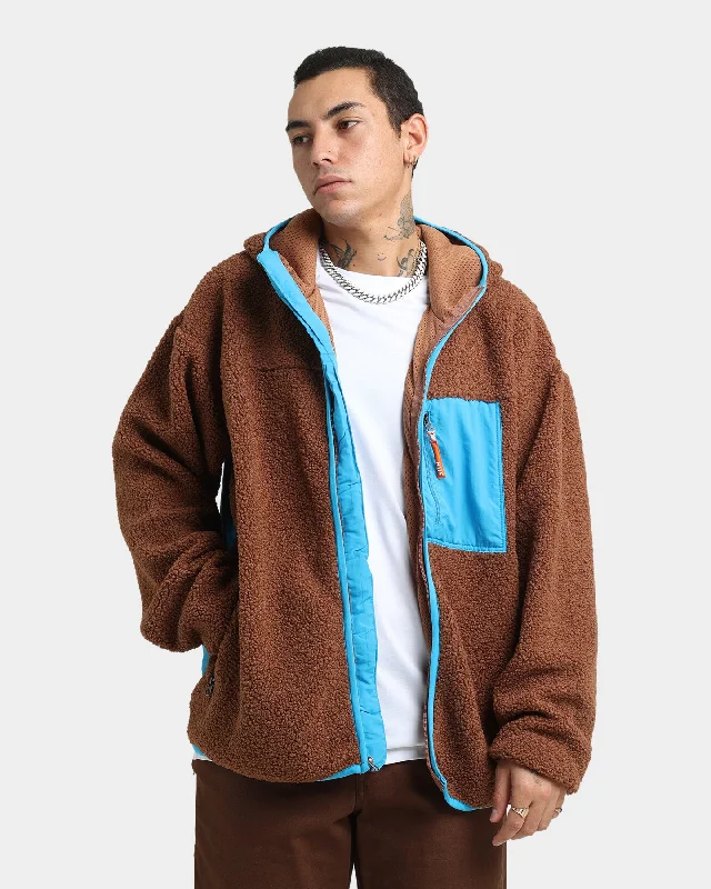 HUF Fort Point Sherpa Jacket Dust Brown Print Jacket Jacquard Jacket Patchwork Jacket