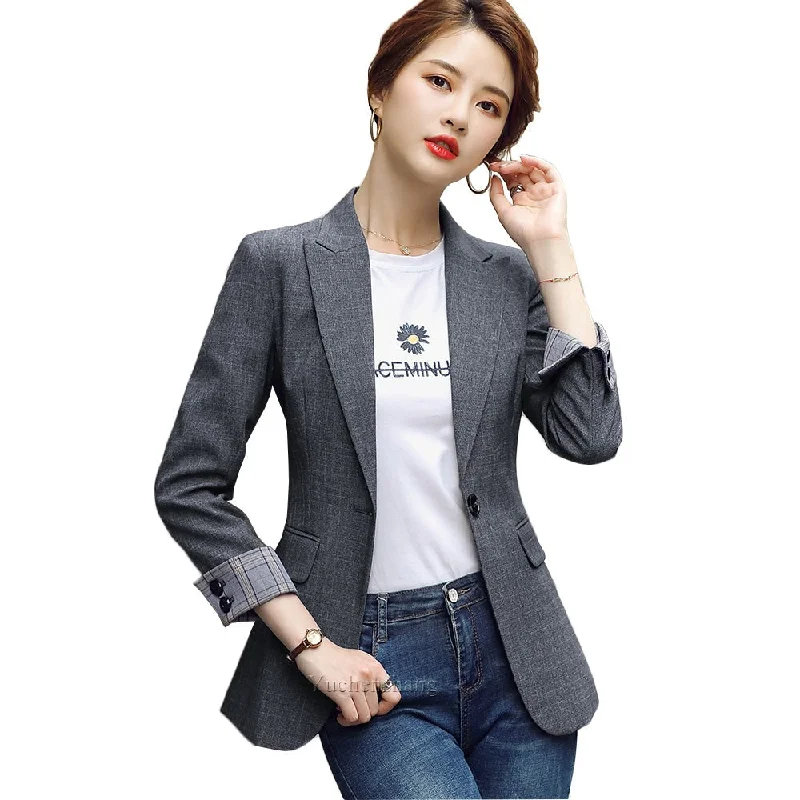 Wjczt Fashion 2022 Design Blazer Jacket Women's Green Black Blue Solid Tops For Office Lady Wear Size S-4XL Print Jacket Jacquard Jacket Patchwork Jacket