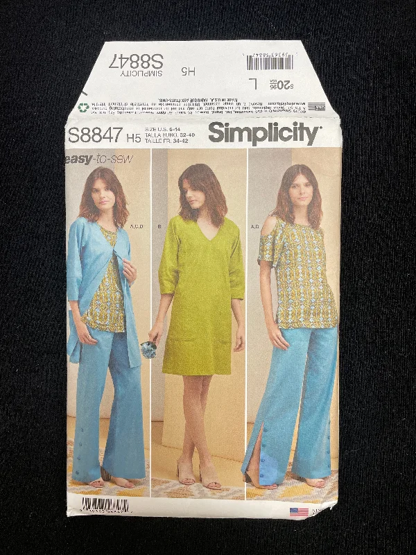 2019 Simplicity 8847 Sewing Pattern - Tunic Blouse, Dress, Pants and Jacket FACTORY FOLDED Print Jacket Jacquard Jacket Embroidered Jacket